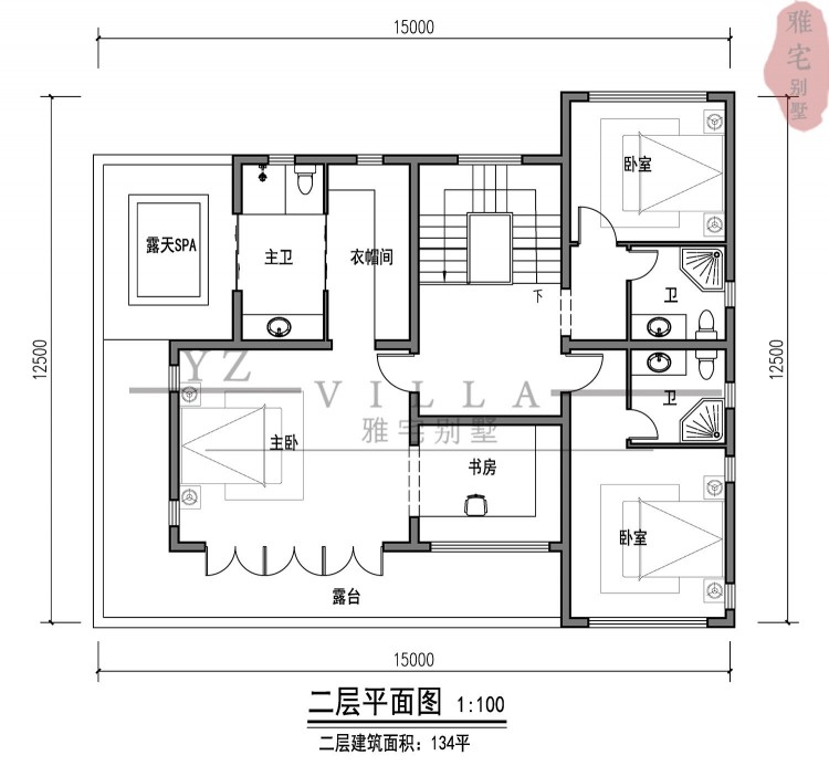 浙江两层中式合院带车库露天SPA连廊入户院内景色环绕